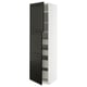 This black and white kitchen cabinet a sleek design with multiple shelves and a beveled-edge door, offering modern storage.