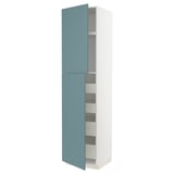 Turquoise METOD kitchen cabinet with white sides, modern design, soft close drawers.
