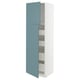 Modern turquoise METOD cabinet with multiple shelves.