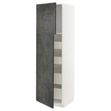 METOD high kitchen cabinet, white and dark grey, open door revealing shelves.