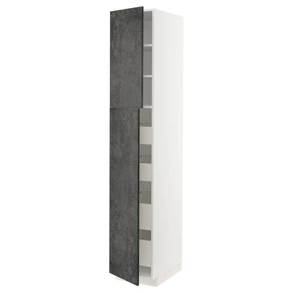 METOD kitchen cabinet with kalhyttan dark grey doors and white frame, slim and tall.