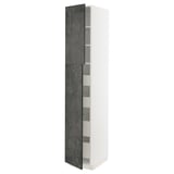 METOD kitchen cabinet with kalhyttan dark grey doors and white frame, slim and tall.