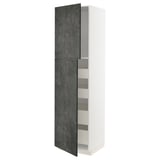 Modern tall kitchen cabinet, grey and white, with dark grey doors, sleek and minimalist.