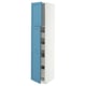 A METOD tall kitchen cabinet with blue doors and multiple drawers.