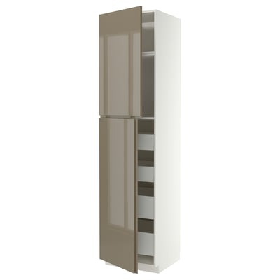 METOD / MAXIMERA Hi cab w 2 doors/4 drawers, white/VOXTORP high-gloss dark grey-brown vertical, 60x60x240 cm