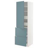 Turquoise METOD kitchen cabinet with white frame, featuring drawers and shelf, sleek modern design.