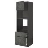 A dark grey ikea METOD kitchen cabinet set. It includes a tall frame with adjustable shelves and drawers, combining modern design and functionality.