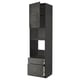Dark grey modern kitchen cabinet with drawers and shelves.