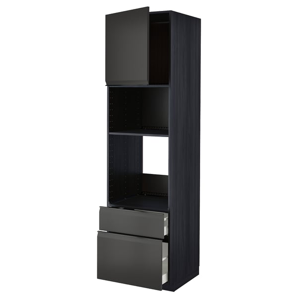 METOD kitchen unit in black with shelves and drawers, modern design.