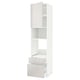 White METOD kitchen cabinet with glossy drawer and door, high and narrow.