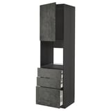 Black kitchen unit, METOD line, dark grey concrete finish, 3 drawers, 1 open shelf, modern minimalist design.