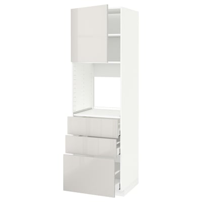A white METOD kitchen cabinet with glossy doors and drawers, featuring a modern and sleek design.