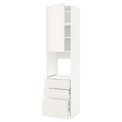 METOD white kitchen unit, sleek and modern, with tall storage, pull-out drawers, and vents, for organized kitchen space.