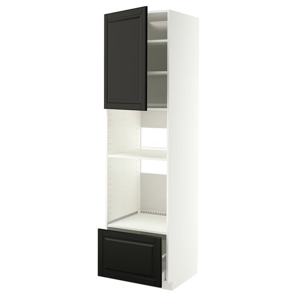 METOD / MAXIMERA High cabinet f built-in appliances, white/Bodbyn black, 60x60x220 cm