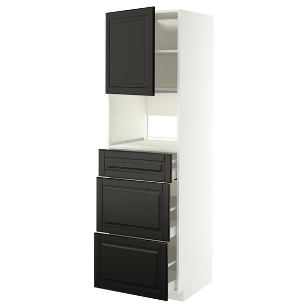METOD / MAXIMERA High cabinet f built-in appliances, white/Bodbyn black, 60x60x200 cm