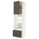 METOD kitchen cabinet in white with dark brown drawer and door. Tall with adjustable shelves and smooth-closing drawer. Modern and functional design.