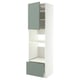 A white and grey-green kitchen storage unit with a cabinet and drawers.
