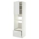 White tall kitchen cabinet, 3 shelves, pull-out drawer, modern design.