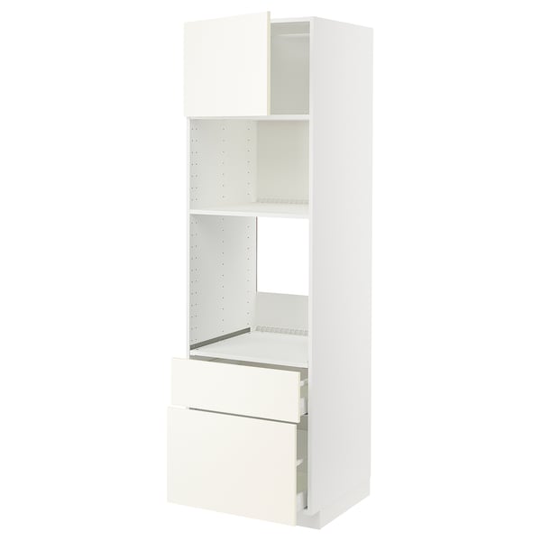 White METOD kitchen cabinet, tall, multi-storage with drawers, sleek modern design.