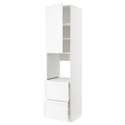 METOD white kitchen cabinet: tall, rectangular, sleek design, multiple compartments, durable, and modern.