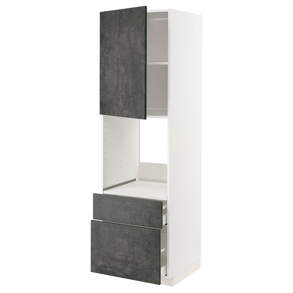 A white and dark grey METOD kitchen unit with drawers and shelves.