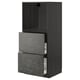 A dark grey, modern kitchen cabinet set with two drawers and an open compartment, part of the ikea METOD series.