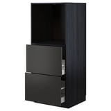 A black METOD kitchen unit with open drawers and a storage compartment. The unit a modern, sleek design with a textured finish.