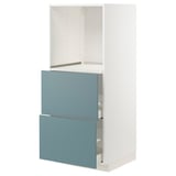 A white METOD kitchen unit with turquoise havstorp drawers, featuring a modern smooth design.