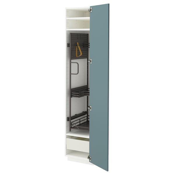 METOD kitchen cabinet: turquoise door, steel & fiberboard, tall, organized sections.