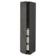 Dark grey cabinet, vertical, modern design with open door showing one shelf and drawer.