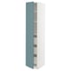 A modern white METOD kitchen cabinet with a turquoise door, one adjustable shelf, and a smooth finish.