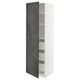 Ikea METOD kitchen cabinet, dark grey, white shelves, tall, rectangular with one door open.