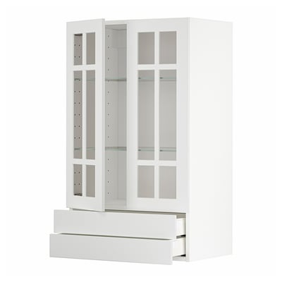 METOD white kitchen unit with glass doors, sleek modern design, adjustable shelves, soft-close drawers.
