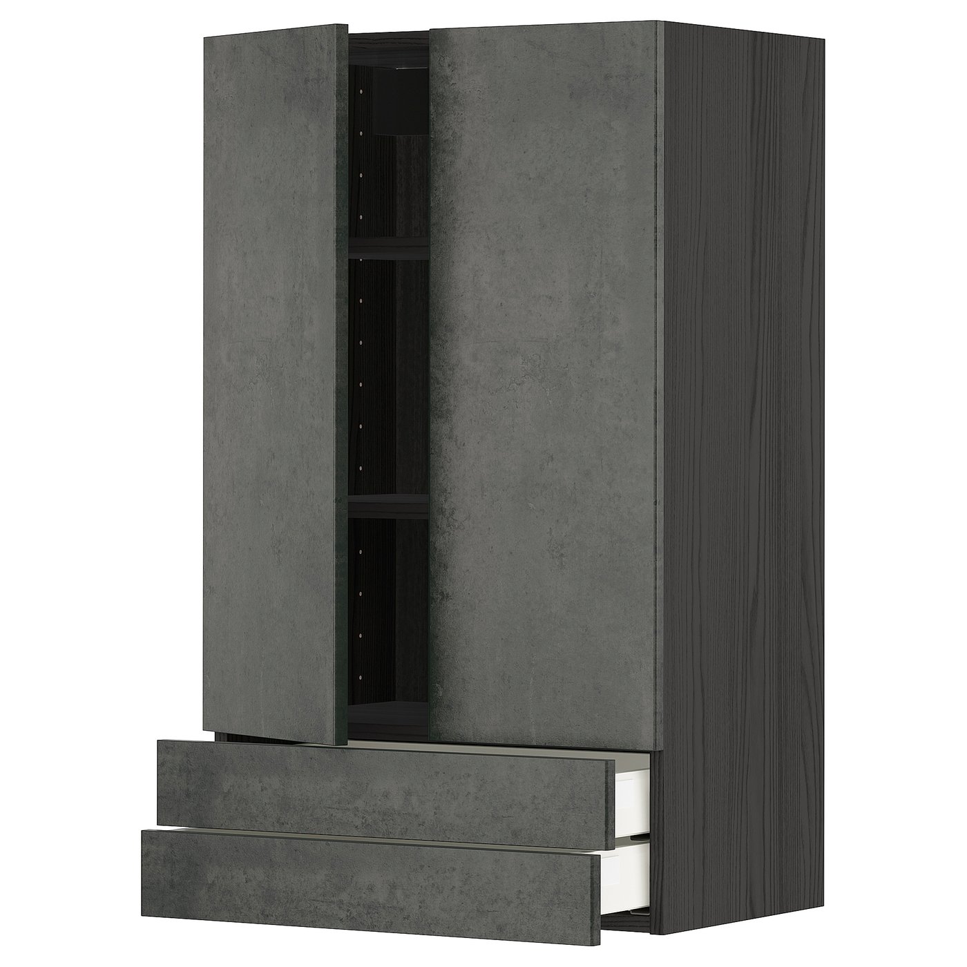 METOD / MAXIMERA wall cabinet w 2 doors/2 drawers, black/Kalhyttan dark ...