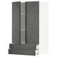 Modern gray cabinet with sleek height and width, featuring multiple shelves and drawers.