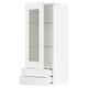 White METOD kitchen cabinet with glass doors and multiple shelves.