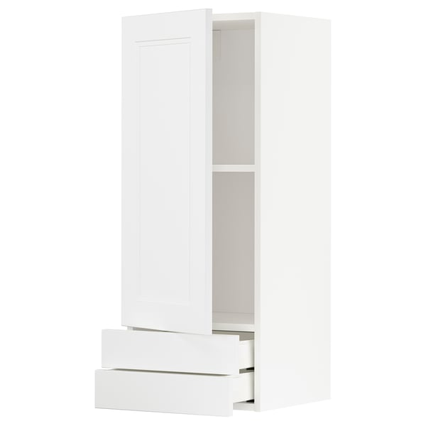 White METOD kitchen unit with drawer and shelf.