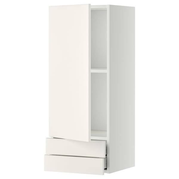 White METOD kitchen unit with two drawers and one shelf.