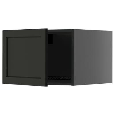 A dark green METOD kitchen cabinet with a beveled edge door in a rectangular shape.