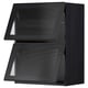 Black modern kitchen cabinet with reeded glass doors, sleek metal frames, and integrated handles, part of the METOD system.