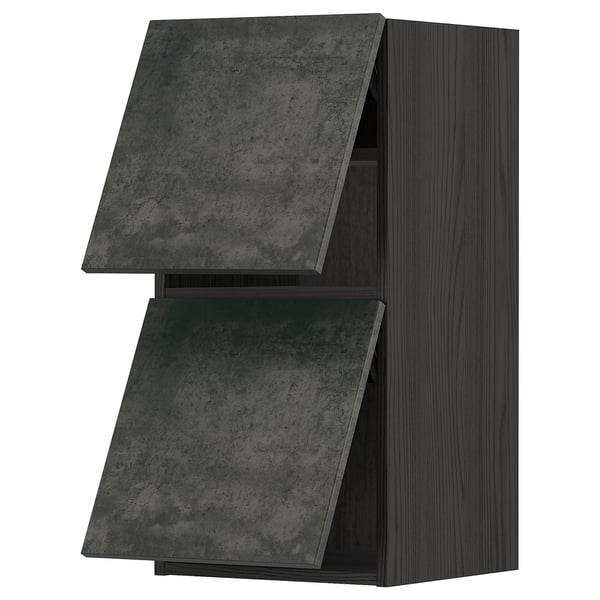 Dark grey modern kitchen cabinet with sleek concrete effect doors. Metal handles and 2 stacked drawers.