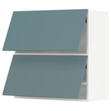 Two blue-green METOD kitchen cabinets, flat surfaces, modern design.