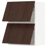 Dark brown wooden kitchen cabinet with white frame, square shape, and clean design.