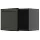 Gray kitchen cabinet, open door. Character count: 23