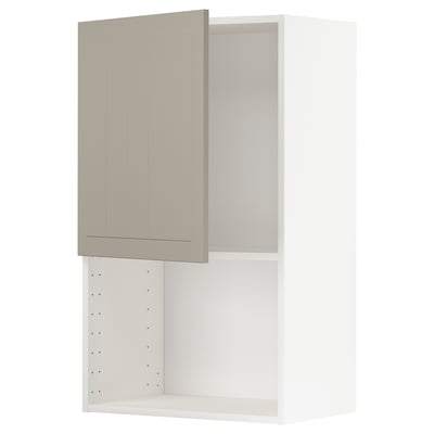 A beige METOD kitchen cabinet with a adjustable shelf and hinged door.