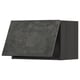 Modern kitchen cabinet in dark grey with wooden grain. Sleek, rectangular shape, angled top for urban look.