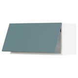 Modern turquoise kitchen cabinet with sleek, rectangular design.