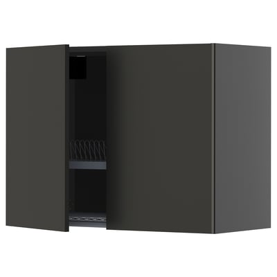 Black METOD kitchen cabinet, sleek matt finish, two-section design.