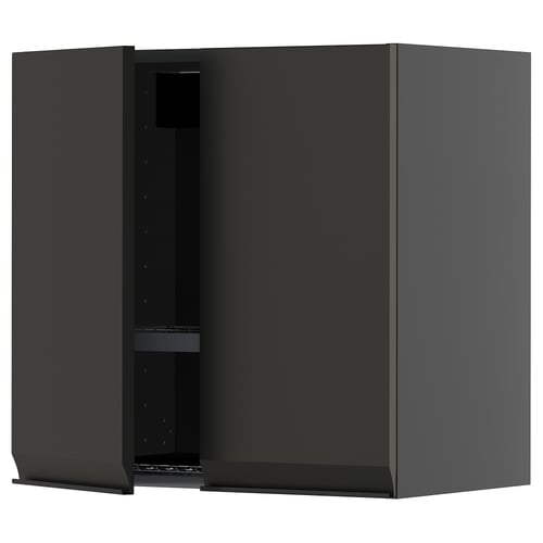 Grey METOD kitchen wall cabinet with matte black door, minimalist design, one door, adjustable shelf.