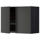 Dark grey kitchen cabinet, square shape, two doors, wooden texture, modern design.